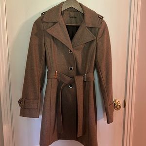 Calvin Klein single breasted belted wool blend coat